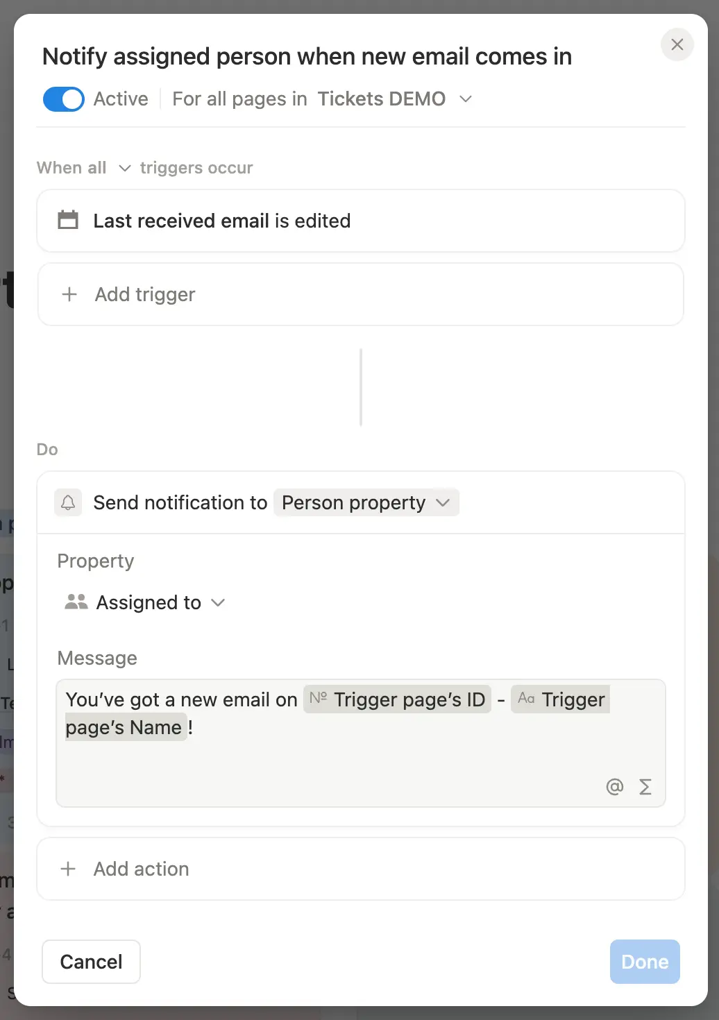 Automation pour déclencher une notification en cas de nouvel email reçu