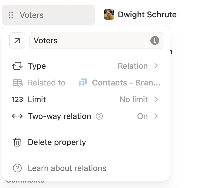 The relation property on your task database.