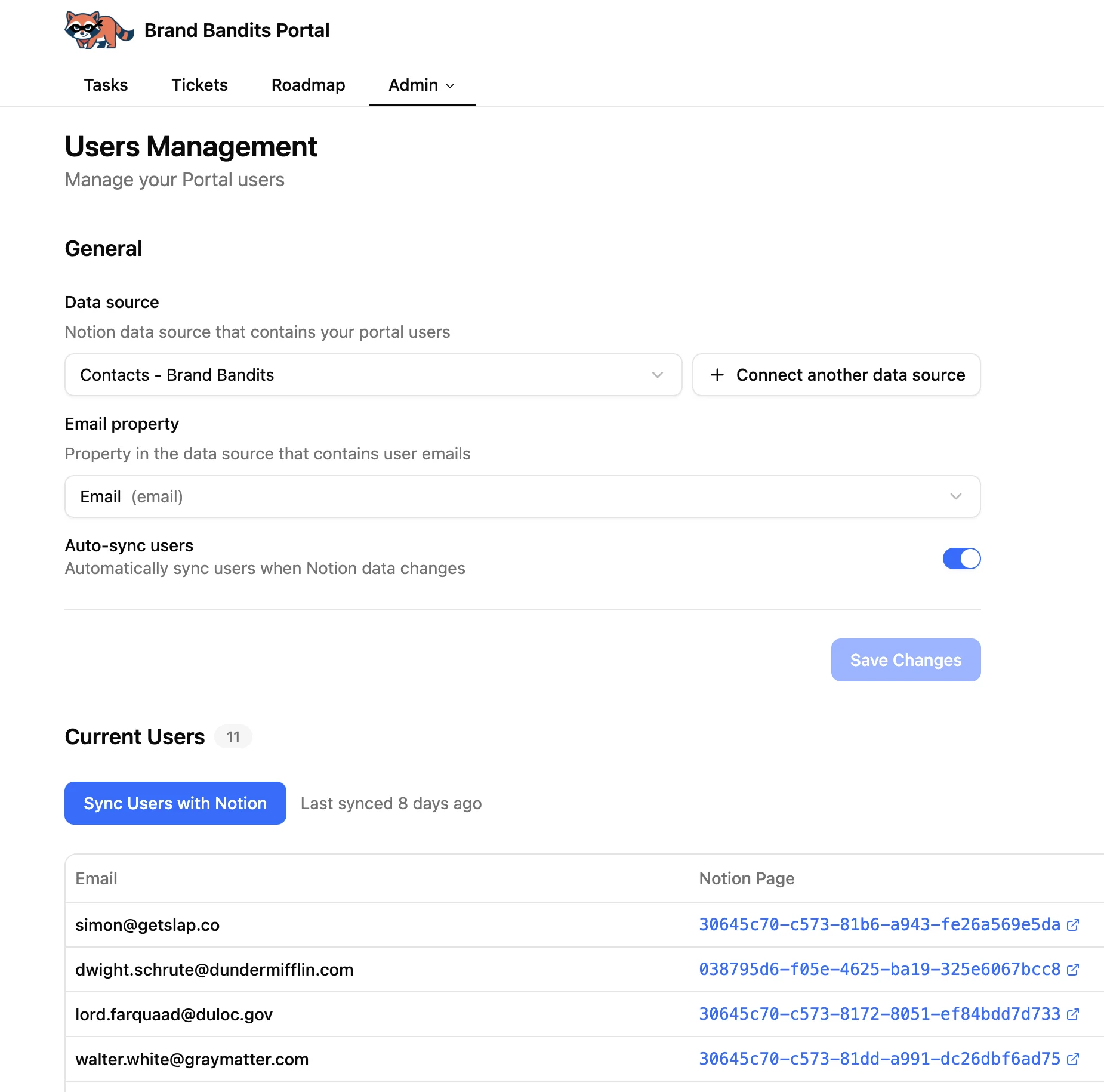 Users management in SlapPortal