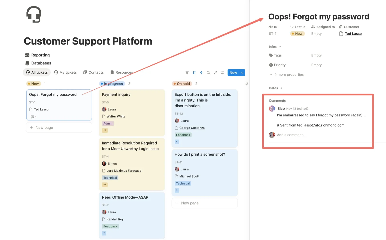 A new email arrived and created a ticket in Notion automatically